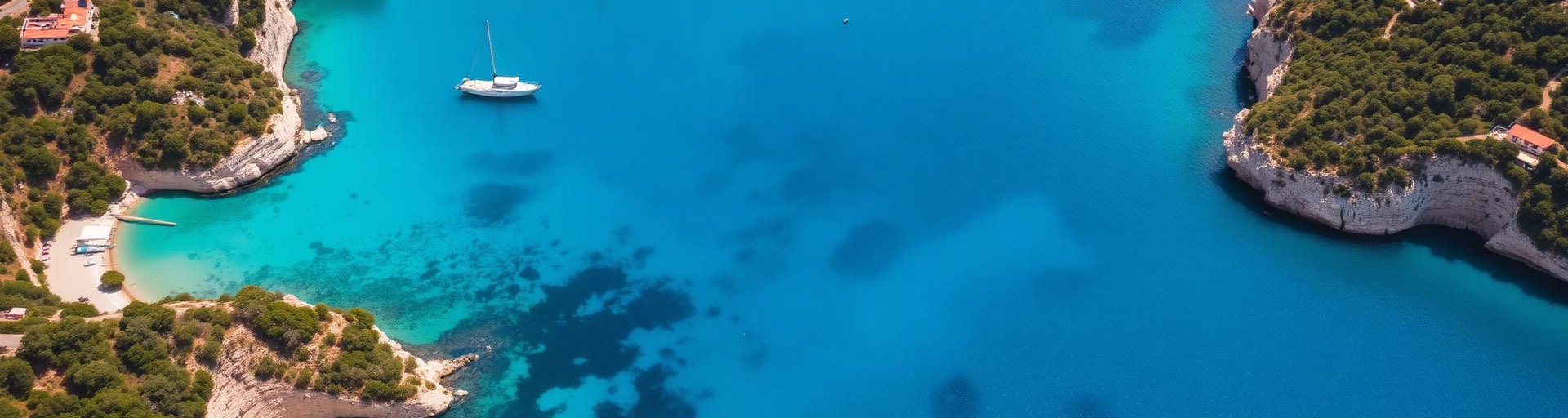 Aerial view of a turquoise bay