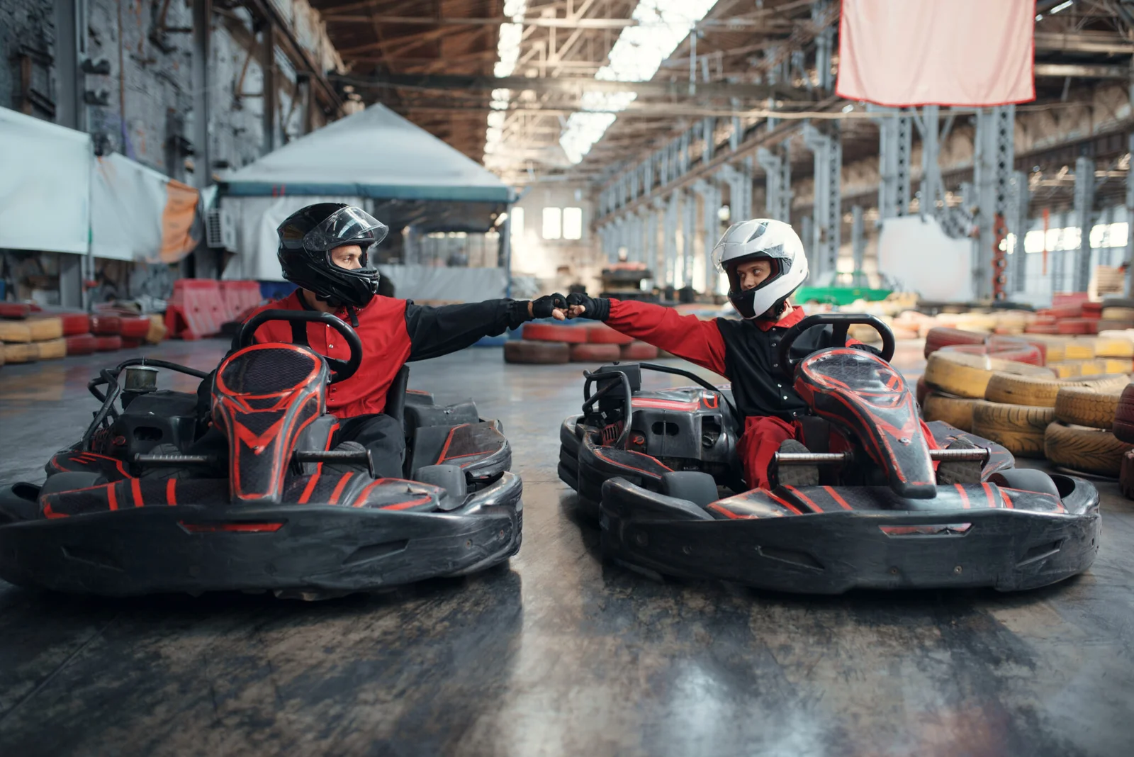 Go-kart drivers on a track