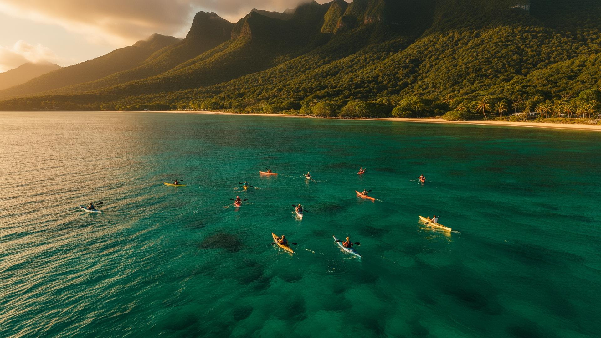 Kayak tours on a turquoise bay